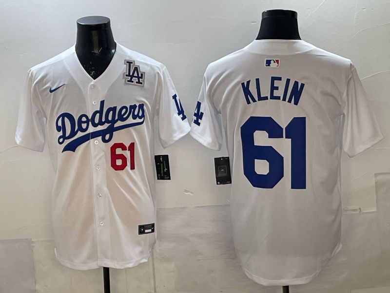 Men 2025 Nike Los Angeles Dodgers #61 Klein White Game MLB Jersey 09